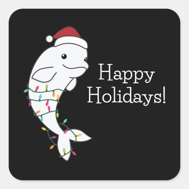 Sticker Carré Béluga Baleine Joyeux Noël Animaux d'hiver Baleine (Devant)