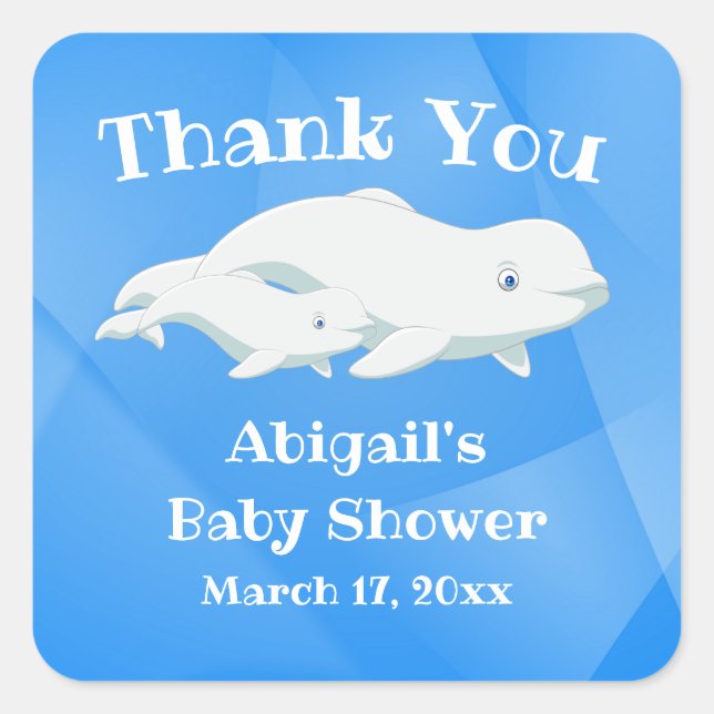 Sticker Carré Béluga Bleu, Baby shower de l'océan Arctique blanc (Devant)