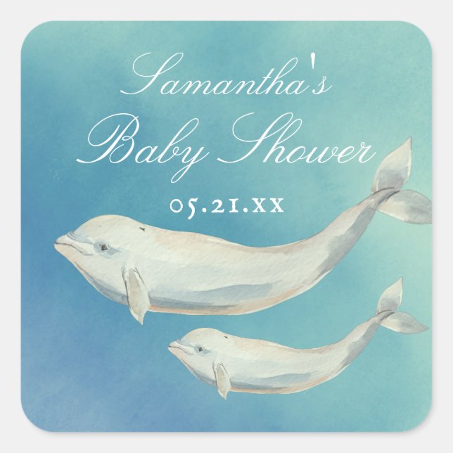 Sticker Carré Beluga Whale Maman et Baby shower de veau (Devant)