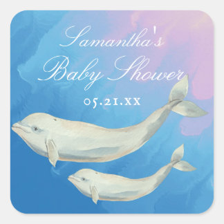 Sticker Carré Beluga Whale Maman et Baby shower de veau