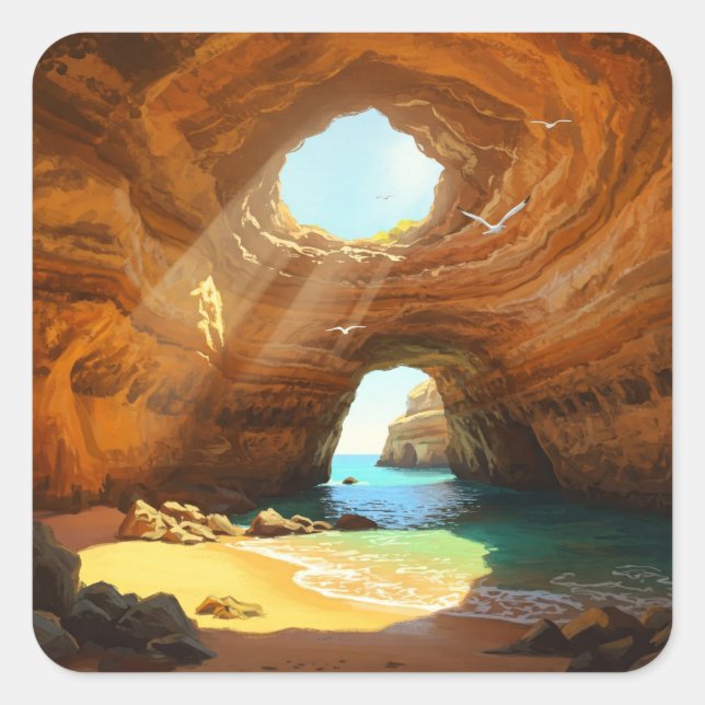 Sticker Carré Benagil Caves Algarve Portugal Carte postale (Devant)
