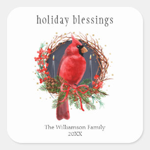 Sticker Carré Bénédictions de vacances Wreath Yule Cardinal de N