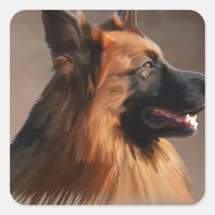 Sticker Carré Berger allemand Aquarelle de chien Portrait d'art