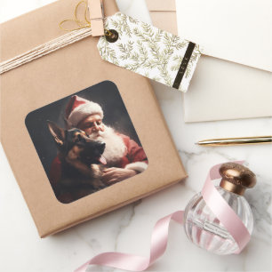 Sticker Carré Berger Allemand Avec Noël Festif Du Père Noël