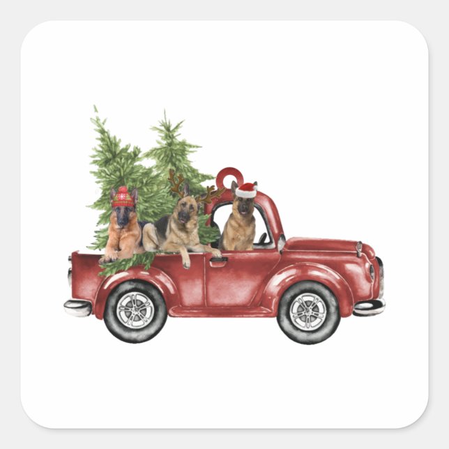 Sticker Carré Berger allemand Joyeux Noël Idées Chien Cosplay (Devant)