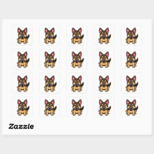Sticker Carré berger allemand kawaii dessin animé noir et tan