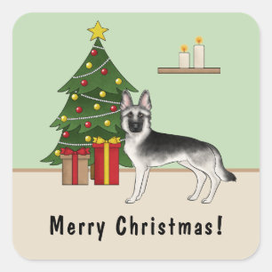 Sticker Carré Berger Allemand Silver Sable Noël Festif
