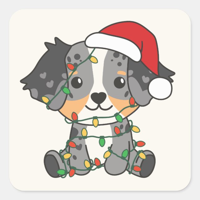 Sticker Carré Berger australien Animaux d'hiver de Noël (Devant)