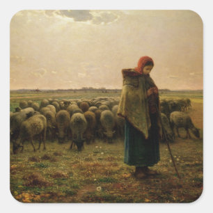 Sticker Carré Bergère avec son troupeau, 1863