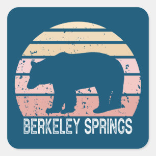 Sticker Carré Berkeley Springs West Virginia Retro Bear