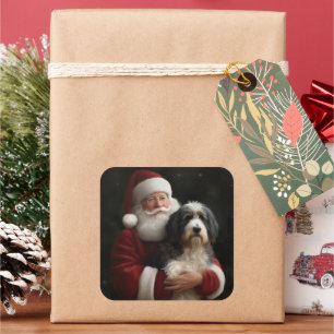 Sticker Carré Bernedoodle avec Noël Festif du Père Noël