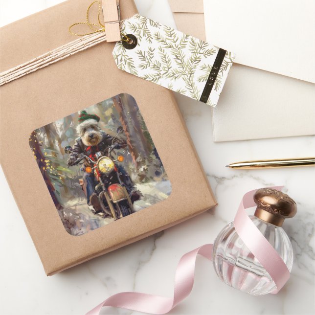 Sticker Carré Bernedoodle Chien équitation Moto Noël (Cadeaux)