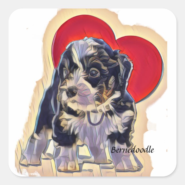 Sticker Carré Bernedoodle noir mignon (Devant)