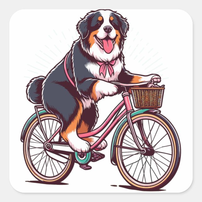 Sticker Carré Bernese Dog Biker, croiseur bernois aventure vélo (Devant)
