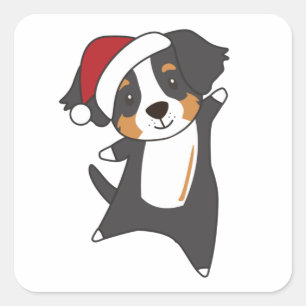 Sticker Carré Bernese Joyeux Noël Joyeux Chiens de Noël