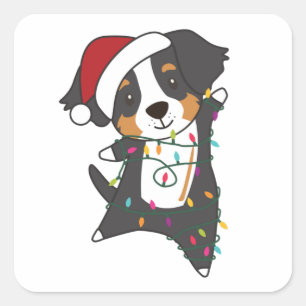 Sticker Carré Bernese Joyeux Noël Joyeux Chiens de Noël