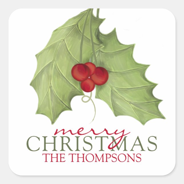 Sticker Carré Berries Holly Botanique Végétation Peinte 1 Photo (Devant)
