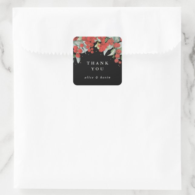 Sticker Carré Berries rouges + Merci de Noël Eucalyptus (Sac)