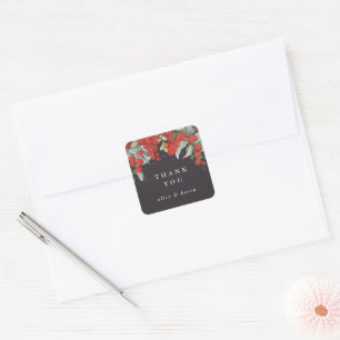 Sticker Carré Berries rouges + Merci de Noël Eucalyptus