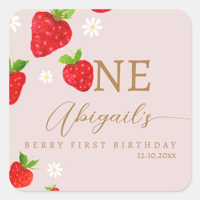 Sticker Carré Berry 1ère fraise Anniversaire (Devant)