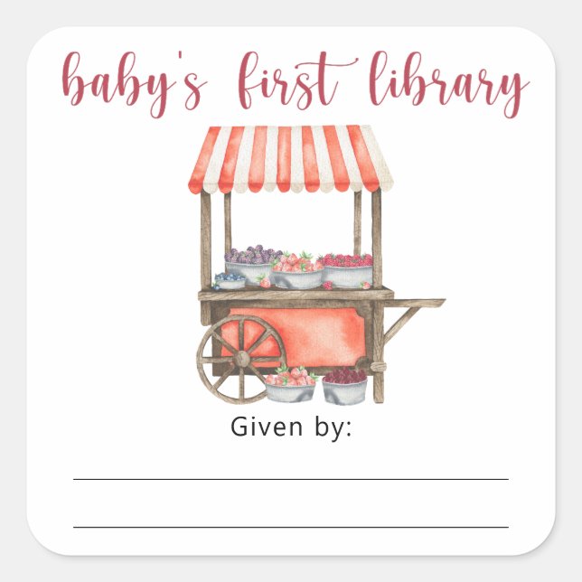 Sticker Carré Berry Baby Shower bookplate, books for baby (Devant)
