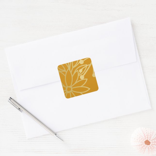 Sticker Carré Berry Botanical Gold et brûlé Orange Holiday (Enveloppe)