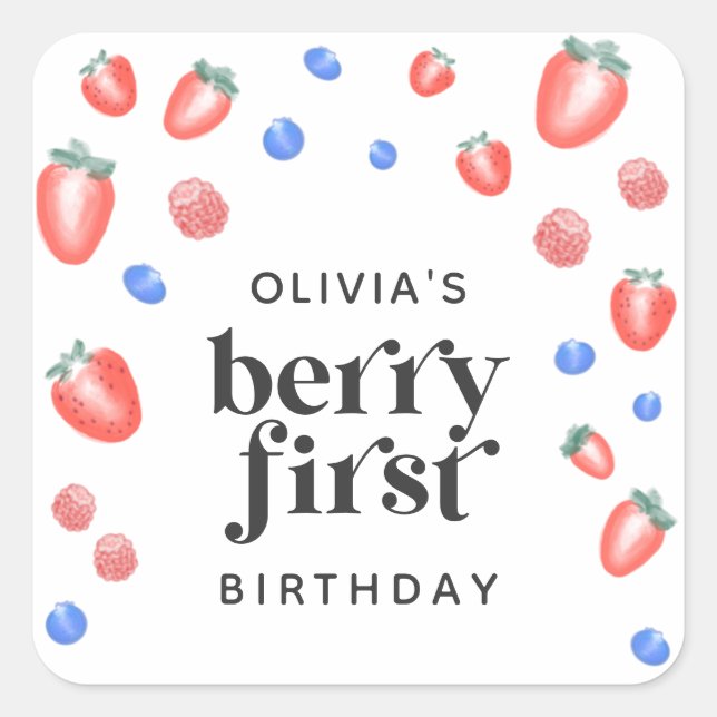 Sticker Carré Berry Premier anniversaire fraise (Devant)