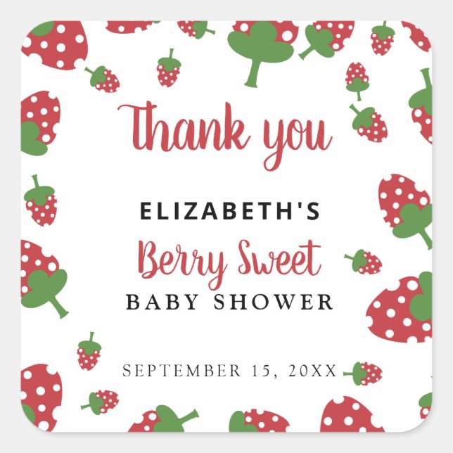 Sticker Carré Berry Sweet Baby mignonne fraise Merci moderne (Devant)