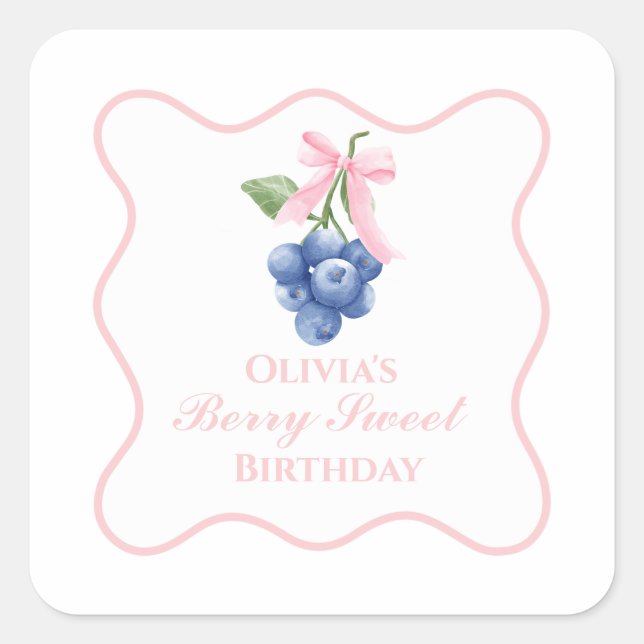Sticker Carré Berry Sweet bleuet anniversaire Bow rose Coquette (Devant)