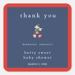 Sticker Carré Berry Sweet Strawberry Girl Baby shower