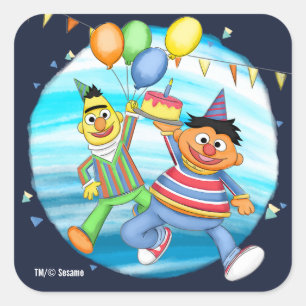 Sticker Carré Bert et Ernie Balloons d'anniversaire