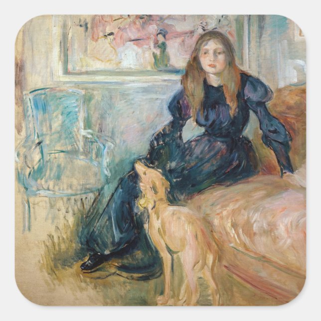 Sticker Carré Berthe Morisot - Julie et son Greyhound Laerte (Devant)