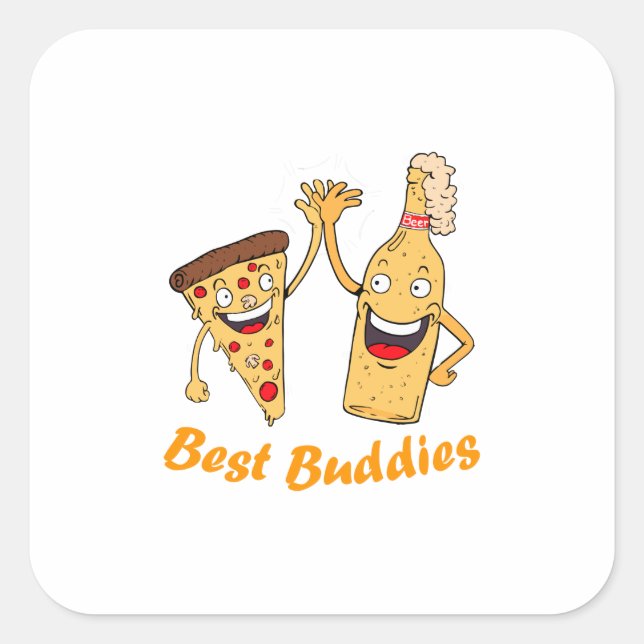 Sticker Carré Best Buddies Pizza et bière (Devant)