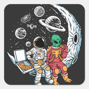 Sticker Carré Bestfriends Alien et astronaute