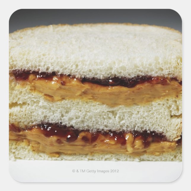 Sticker Carré Beurre d'arachide et sandwich à la gelée. (Devant)