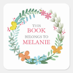 Sticker Carré Beurre floral Colorful Wreath Stick Plaque