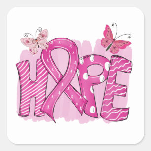 Sticker Carré Beurre-papillon de combat du ruban rose Espérance 
