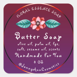 Sticker Carré Beurre Soap Cosmétiques Logo artisanal Burgundy Pu