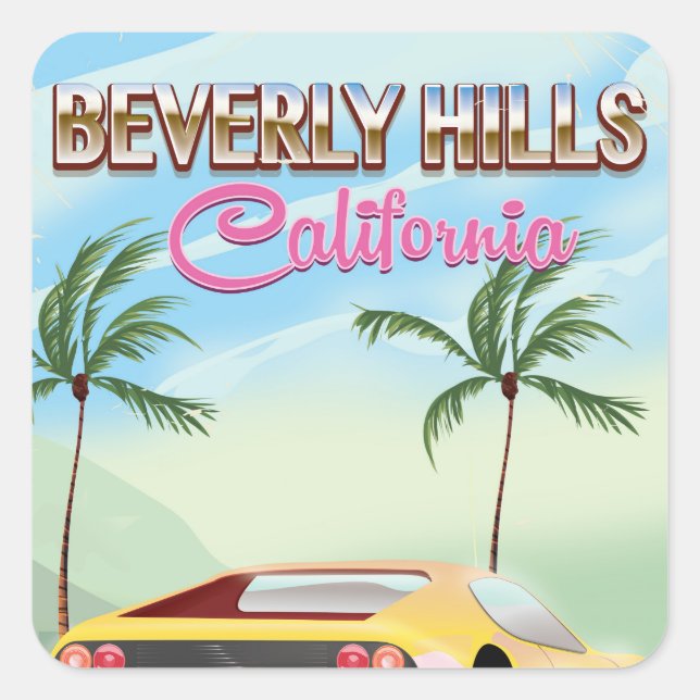 Sticker Carré Beverly Hills Californie affiche de voyage rétro (Devant)
