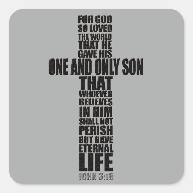 Sticker Carré Bible chrétienne Verse Jean 3:16 (Devant)
