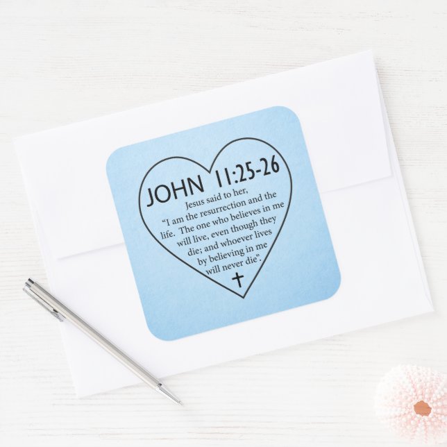Sticker Carré Bible - Jean 11:25-26 (Enveloppe)