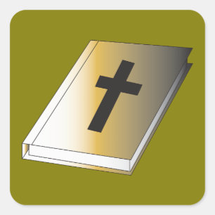 Sticker Carré Bible Sainte dorée avec Croix Noire Religieuse
