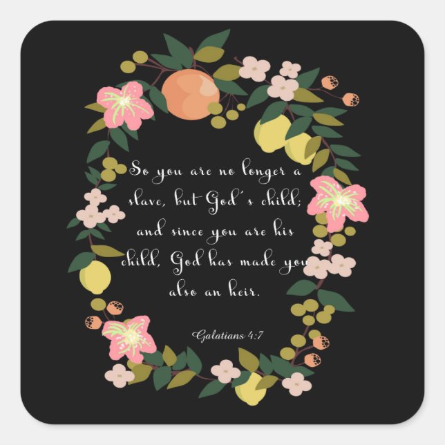 Sticker Carré Bible Verse Art - Galates 4:7 (Devant)