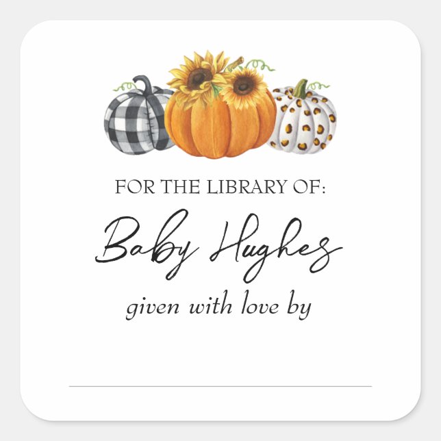 Sticker Carré Bibliothèque de Baby showers Citrouille d'automne (Devant)