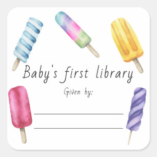 Sticker Carré Bibliothèque de bébé au popsicle aquarelle 
