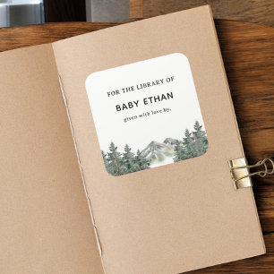 Sticker Carré Bibliothèque de livres de Baby showers de Woodland