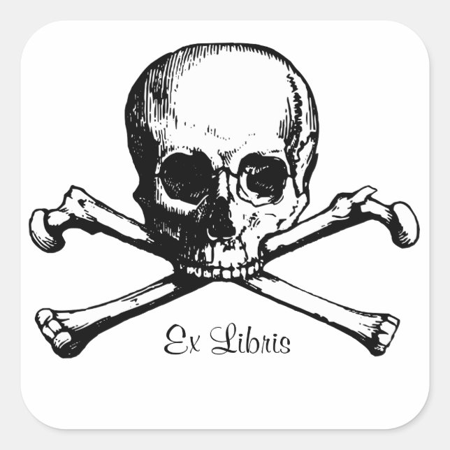 Sticker Carré Bibliothèque Ex Libris Skull (Devant)