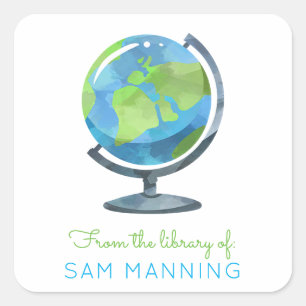 Sticker Carré Bibliothèque Globe