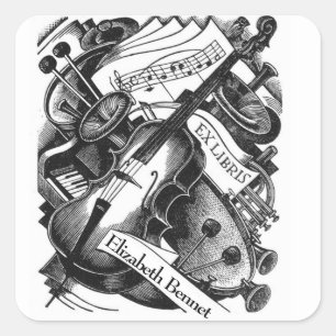 Sticker Carré Bibliothèque Music Ex Libris