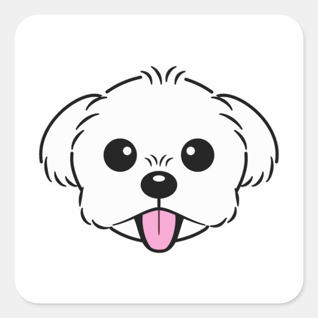 Sticker Carré Bichon blanc mignon Frise Chien Stick Sortie (Devant)